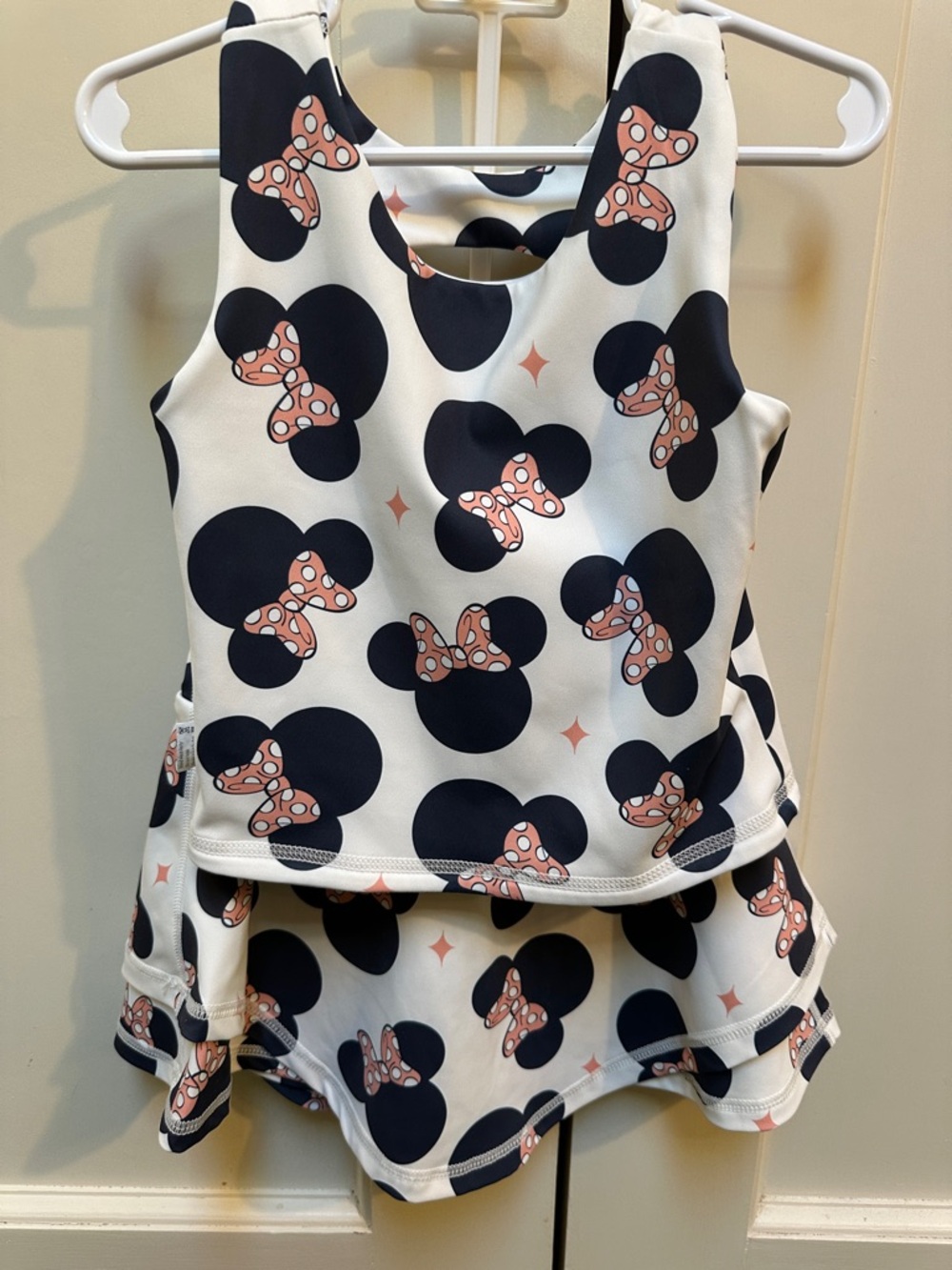 Girls Active Skort Set: Black Minnie Mouse Silhouettes with Pink Bows